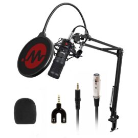 Wright WR BM 800 Studio Recording Condenser Microphone Mic Kit with Metal Shock Mount Mic Stand Pop Filter for singing and recording mic all set ( USB Sound card require to use on computer)