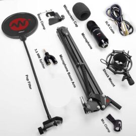 Wright WR BM 800 (Black) Studio Recording Condenser Microphone Mic Kit with Metal Shock Mount Mic Stand Pop Filter for singing and recording mic all set ( USB Sound card require to use on computer)