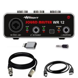 Wright WR12 USB Audio Interface inbuilt Phantom Power Supply Preamp Sound Card for Condenser Microphone for Studio Recording Singing